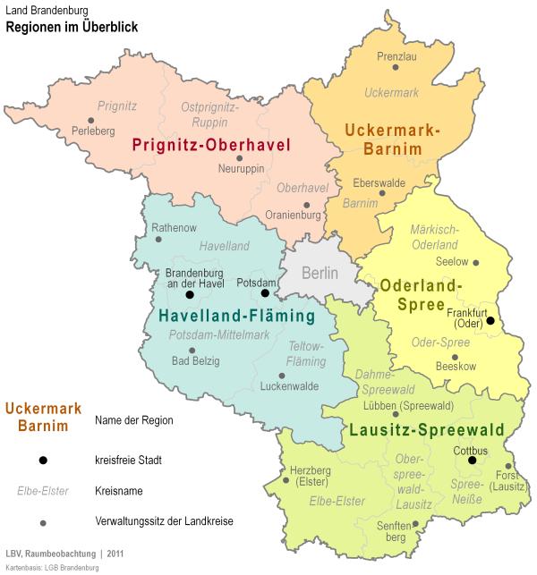 Windparkplanung in Brandenburg | Karte mit Regionen/Landkreisen Brandenburgs